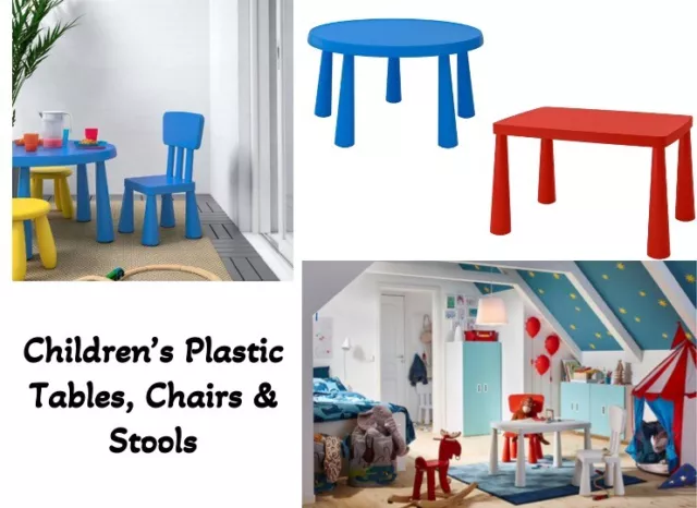 Rubyz Iconic Children Table, Chair & Stool ~ Strong Plastic Kids Furniture Set