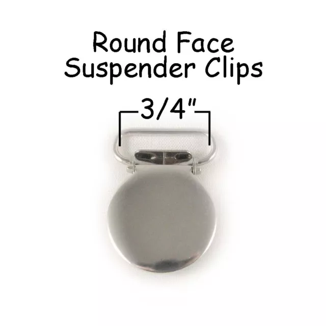 10 Suspender Clips 3/4" Silver Round Face Suspender Pacifier Holder Mitten Clips