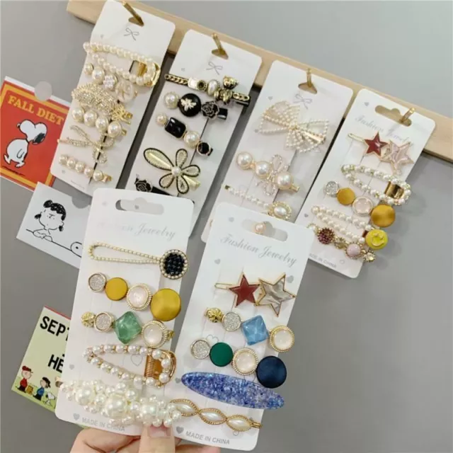 Women Girls Pearls Geometric Hair pins Clips Barrettes Hair Accessories Tie Band