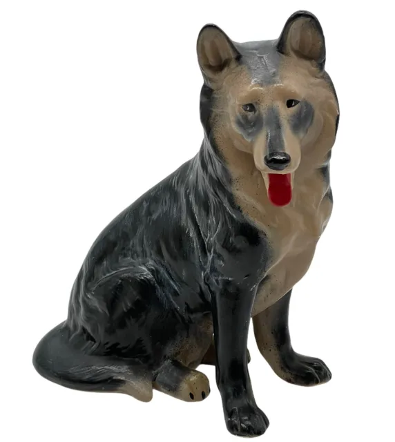 Vintage German Shepherd Ceramic Painted Dog Figurine Signed 1976 Sue 11.5” Tall