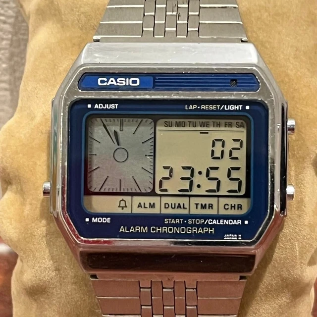 希少品 稼動品 CASIO AX-210 腕時計 Rare Casio Vintage AX-210 Chronograph Watch Silver Blue LCD