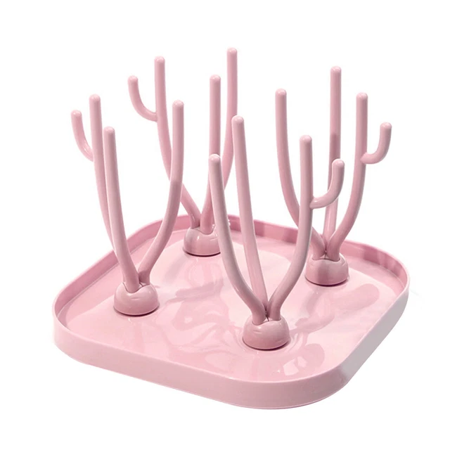 Estantes de secado de biberones para bebé soporte drenaje de limpieza de biberones (rosa)