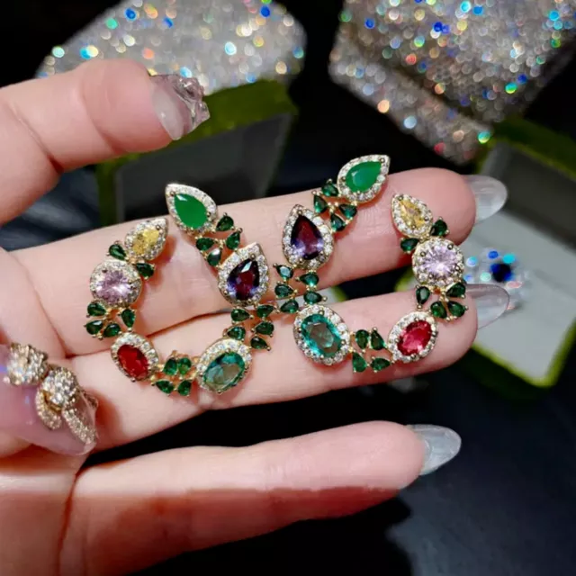 18k Gold Plated Over Sterling Silver Multicolor Topaz Hoop Earrings Gorgeous