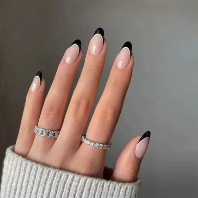 Französische gefälschte Nägel Wearable Nagels pitzen Blume Mandel Falsche Nägel