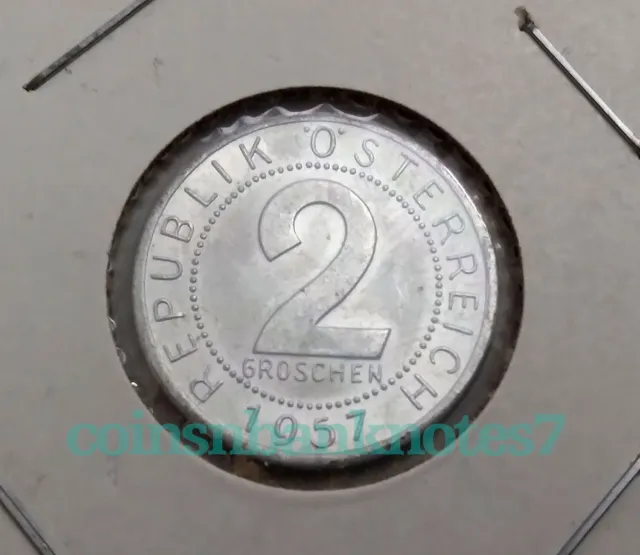 1957 Austria 2 Groschen Coin, KM2876 Uncirculated