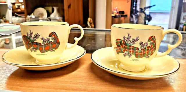 Vintage Crown Devon Fieldings 'Tartan Series' 2x Cups And Saucers