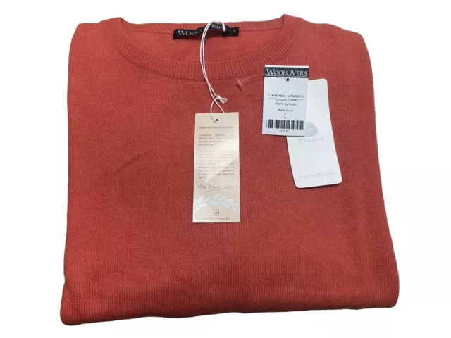 Woolovers Large Unisex Cashmere/ Merino Wool Jumper Warm Coral Crew Neck