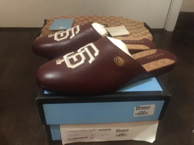 Gucci Mlb SF san francisco Giants mule burgundy leather mule men's 7uk 8us 41eu