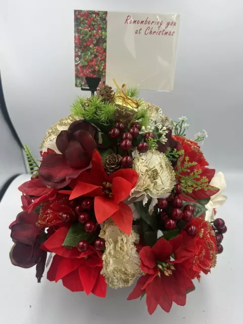 Quality Artificial Christmas  Arrangement Grave vase / Memorial / Crem Pot Red