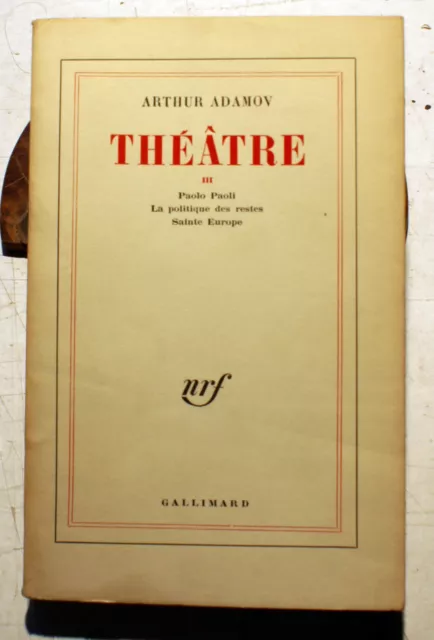 Adamov/Theatre Iii/Ed Nrf Gallimard/1966/Eo/Envoi De L'auteur