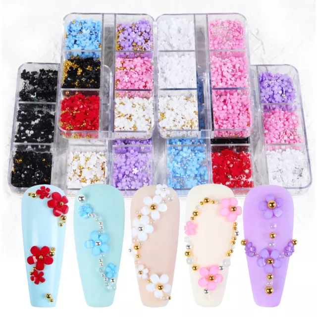 1Box DIY Nail Art Decor 3D Five Petals Flower Pearl Nail Drill Manicure Desig Sp