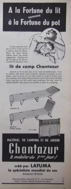Publicité 1955 Lit De Camp Chantazur Créé Par Lafuma - Advertising