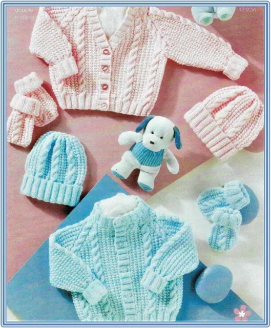 Bc027 Knitting Pattern Baby Preemie Cardigan Hat Mittens Size 12 - 22 Ins Dk