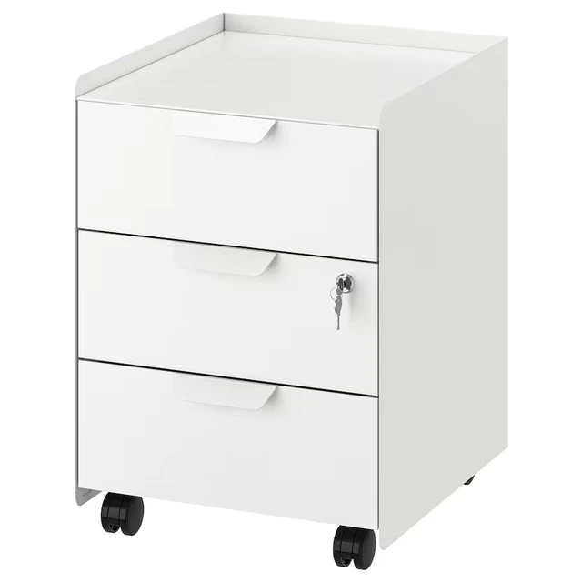 NEW IKEA TROTTEN Drawer Unit 3 Drawers On Castors White Durable Office 