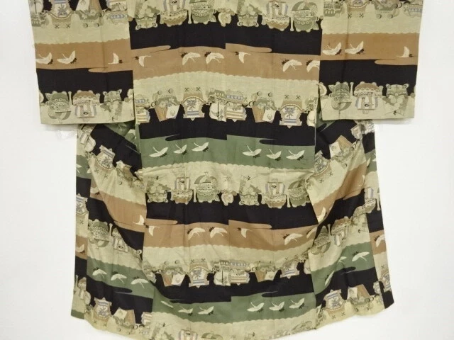 09103# Japanese Kimono / Antique Mens Juban / Stripe With Treasure Ship