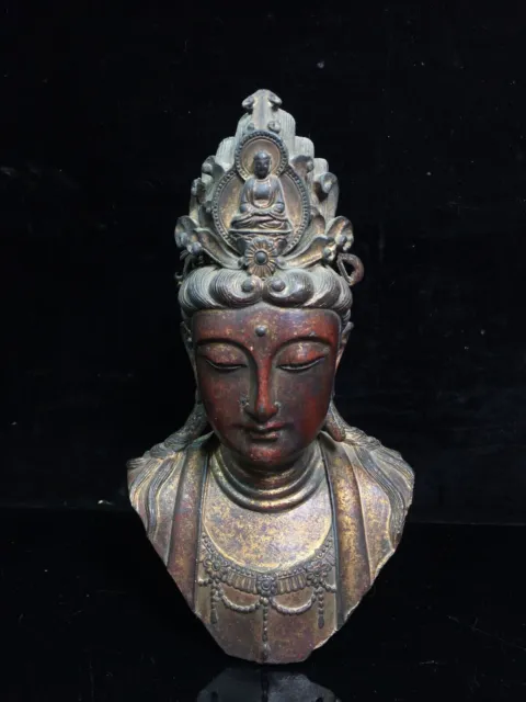 8.7" Old Antique Tibetan Buddhism temple Bronze gilt Guanyin bodhisattva statue