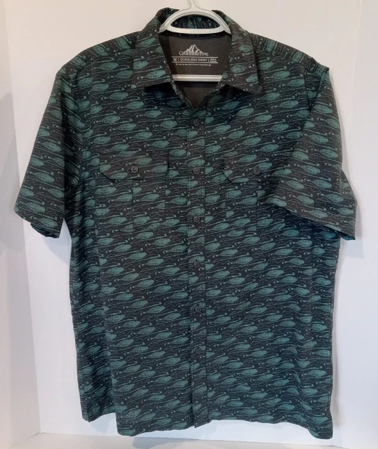Croft Barrow Quick Dry Shirt Mens M Short Sleeve Vented Fly Rod Dip Net Print