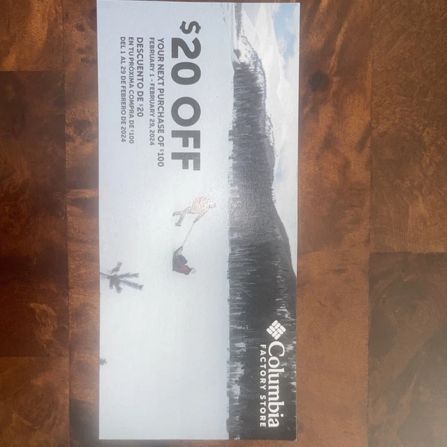 COUPON FOR COLUMBIA Factory Store 20 Off 100 Expires On Feb 29 2024 5.00 PicClick