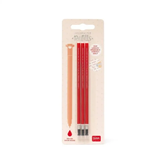 Legami - Refill Per Penna Gel Cancellabile - Inchiostro Rosso - Confezione da 3