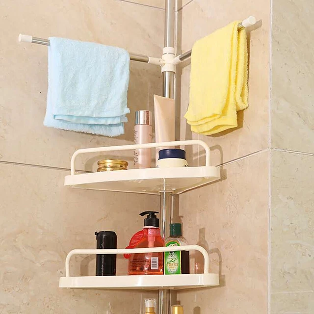 4 LAYERS SHOWER Corner Pole Caddy Shelf Telescopic Bathroom Wall