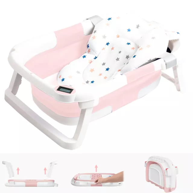 Collapsible Baby Bathtub,Baby Bath Tub with Soft Cushion & Thermometer,Baby B...