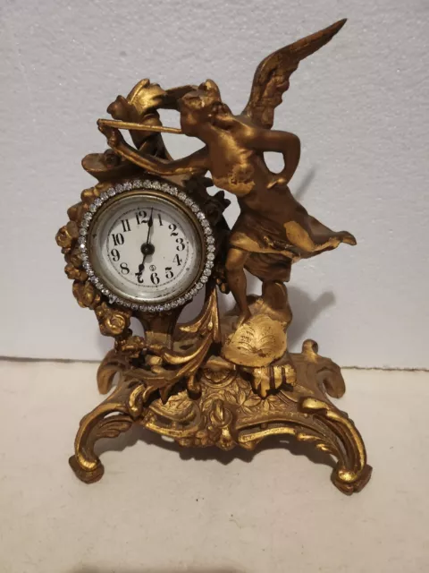 Antique Sessions "S" Figural Cherub Victorian Art Nouveau Shelf Clock Cast Metal