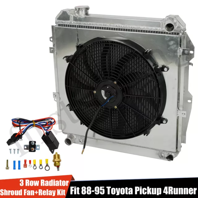 3 Row Radiator+Shroud Fan+Thermostat Relay For 1988-1995 Toyota 4Runner Pickup