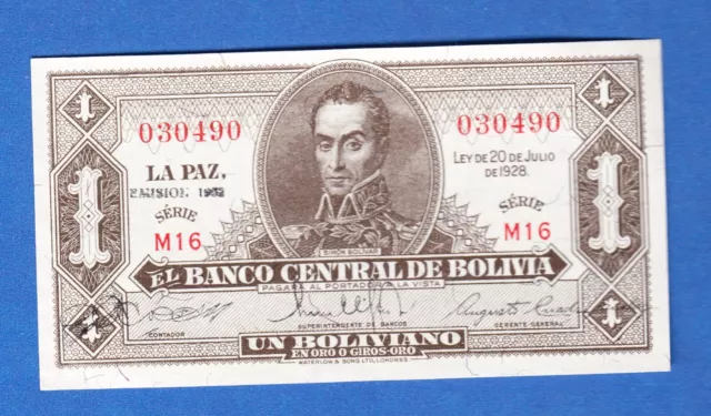 1928  Bolivia 1 Boliviano 1952L.1928 Banknote Bolivian Currency