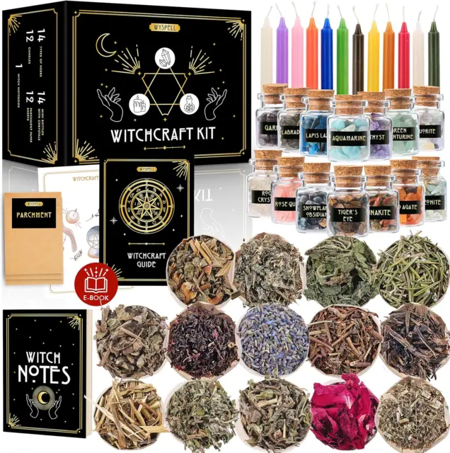 Witchcraft Supplies Kit for Witch Spells,61Pcs Witch Stuff,Wiccan Supplies  and T
