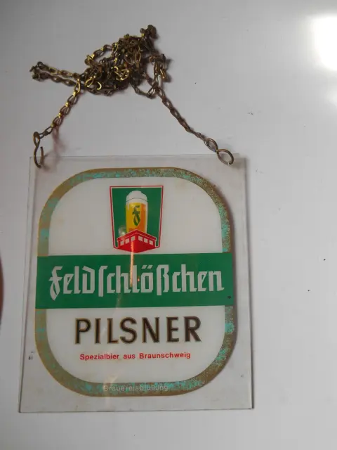 Feldschlößchen Pilsner Zapfhahnschild Bier Brauerei Reklame Werbung Kneipe Pinte