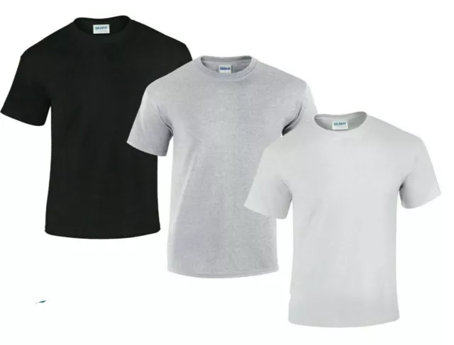 Mens Black & White Plain Basic Gildan 100% Cotton Casual Tee Shirt T-Shirt Top T