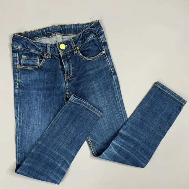 Jeans Zara età 7 8 anni ragazze denim blu con bottoni e cerniera tasche casual scuola