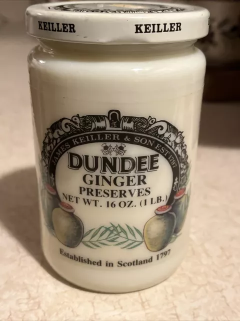 Vintage DUNDEE Ginger Preserves Jar James Keiller & Son LTD Milk Custard Glass