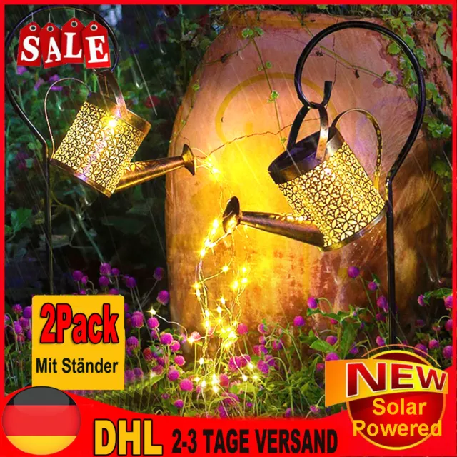 1/2 X Solarleuchte Gießkanne LED Lichterkette Außen Garten Wasserfall Duschlampe