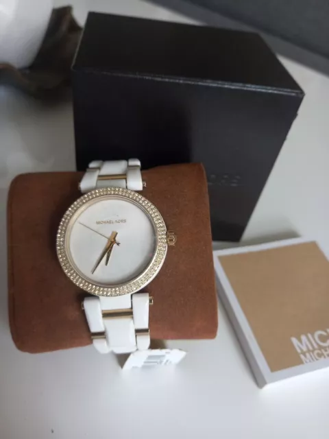 Michael Kors Mk4315 Women's Delray White Acetate/Gold-Tone  Watch