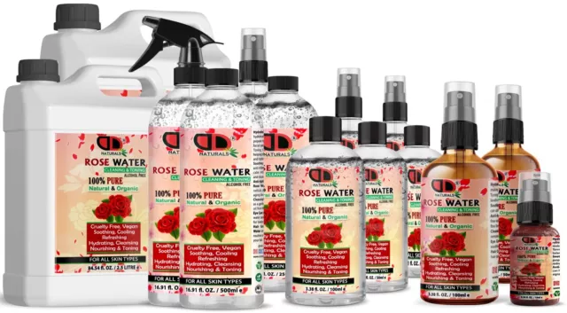 Limpiador tóner de agua de rosas 100% natural orgánico puro, hidratante para rostro fresco