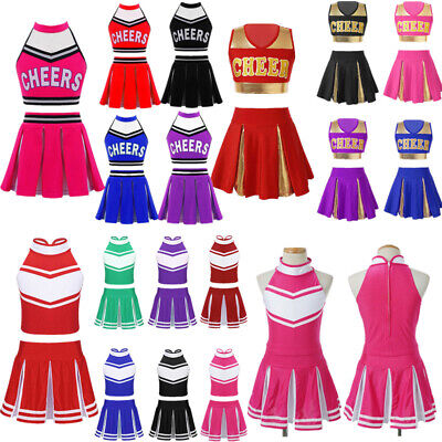 Kids Girls Cheerleading Uniform Crop Top+Skirt Set Halloween Fancy Dress Costume