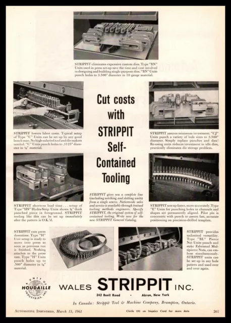 1961 Wales Strippit Inc. Self-Contained Tooling Akron New York Vintage Print Ad