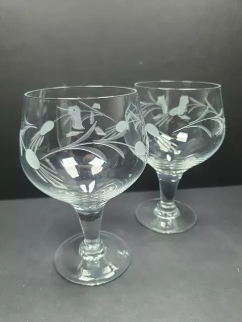 3x Lovely Vintage Cut Glass Baloon Wine Brandy Gin Drinking Glasses