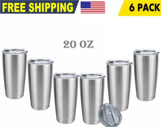 6Pack 20oz Stainless Steel Tumbler Slider Lid Double Wall Vacuum Insulated