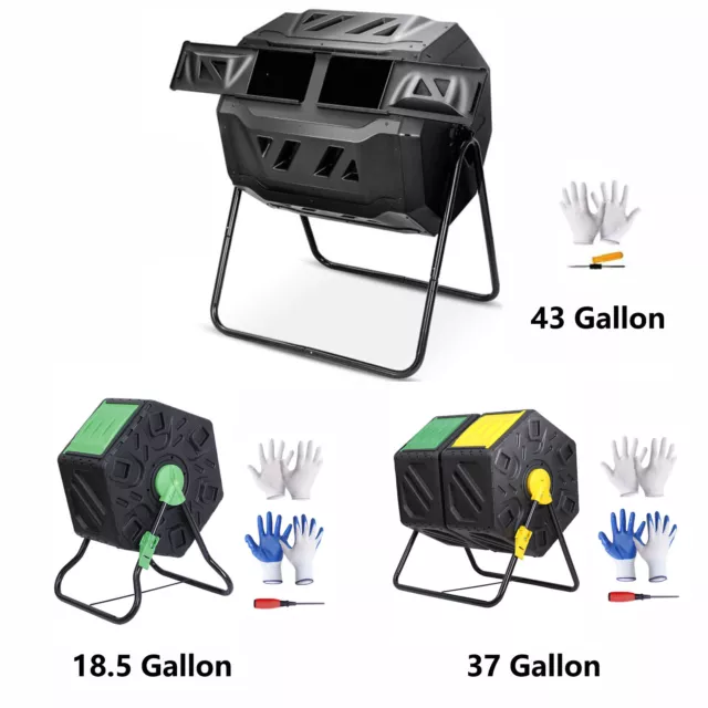 Compost Bin Kitchen Garden Waste Bin Composter Tumbler Outdoor 18.5/37/43 Gallon