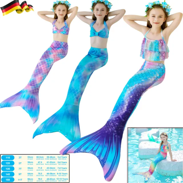 Girls Kids Mermaid Tail Swimming Costume Swimmable Bikini Set Monofin Swimsuit