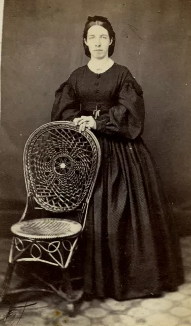 Civil war era Antique CDV Photo Lovely Young woman FASHION HOOP DRESS CHAIR