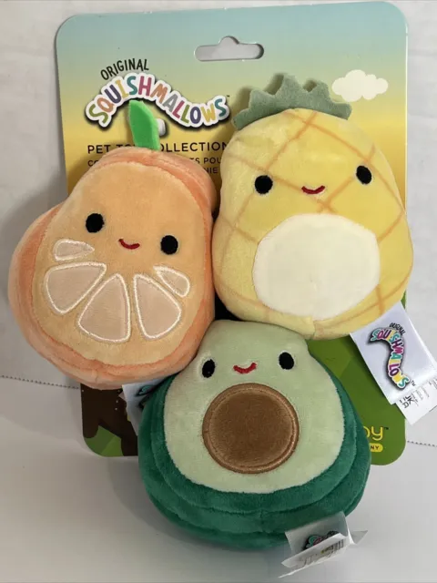 Squishmallow Pet Toy Fruit Collection Pineapple Avocado Orange 3-4" Tall Squeaks