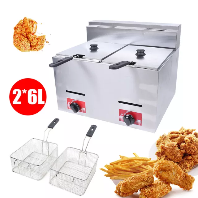 Countertop Gas Deep Fryer 2 Frying Baskets Stainless Steel 2 Lid Commercial HOME Countertop Gas Deep Fryer 2 Frying Baskets Stainless Steel 2 Lid Commercial HOME