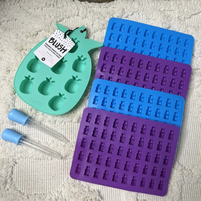 Gummy Bear Silicone Molds 5 Pack (200 Bears & 9 Pineapples Candy CBD Ice Gummies