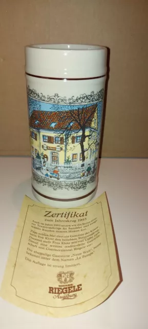 Riegele Bierkrug/Jahreskrug 1993+Zertifikat/Eva Klotz 0,5 NEU OVP Sammlung