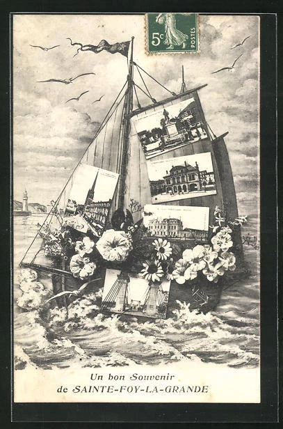 CPA Sainte-Foy-la-Grande, Passepartout auf Segel 1908
