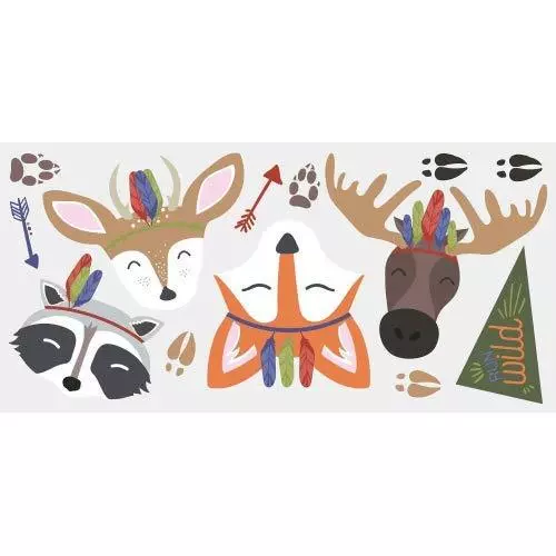 SLEEPY WOODLAND ANIMALS Wall Decals Deer Fox Raccoon MooseN Room Decor Stickers