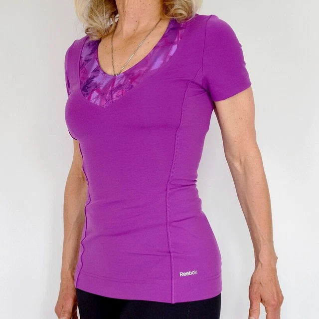 Reebok Shapwear Donna Compressione T-Shirt Top Sport Fitness Shaper Lilla/Fucsia